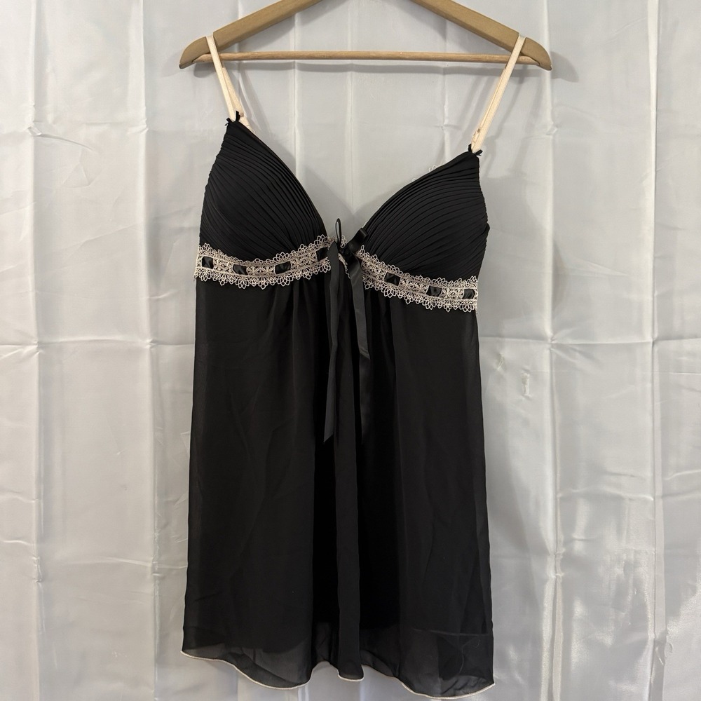 Black Sheer Babydoll Lingerie Sexy XL Adjustable Straps Innocent Padded Cups